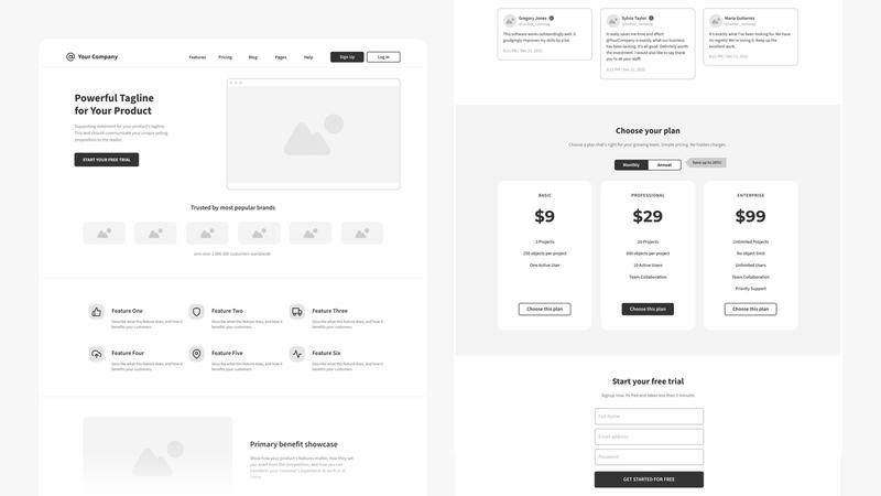 Modello Wireframe Della Landing Page Del Saas Moqups