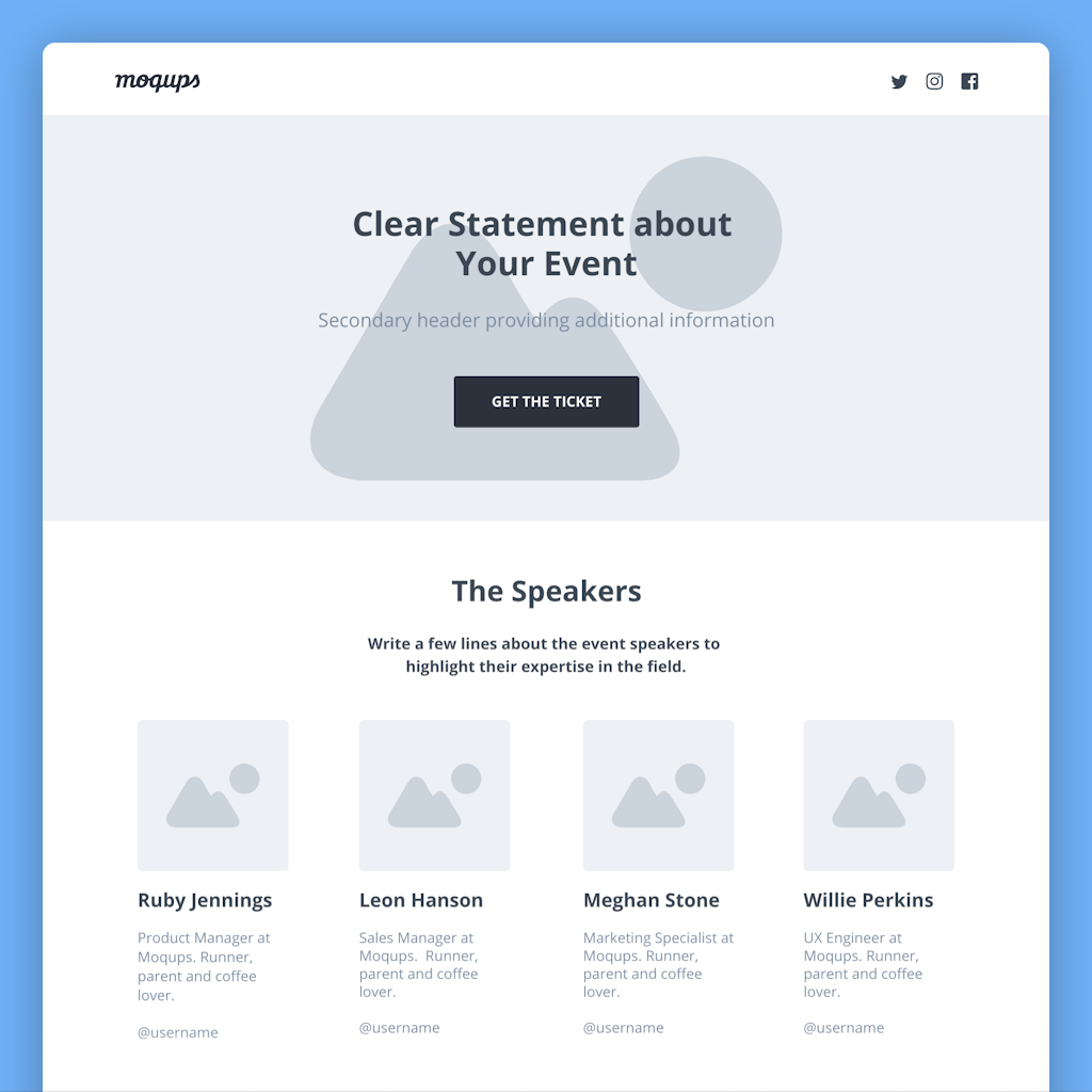 event landing page wireframe template
