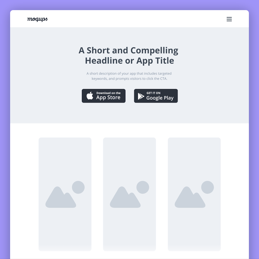 Mobile App Landing Page Wireframe Template