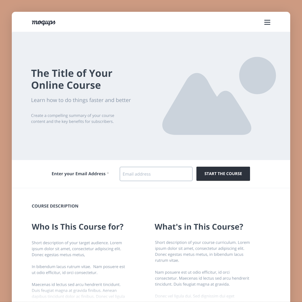 wireframe of website about online courses