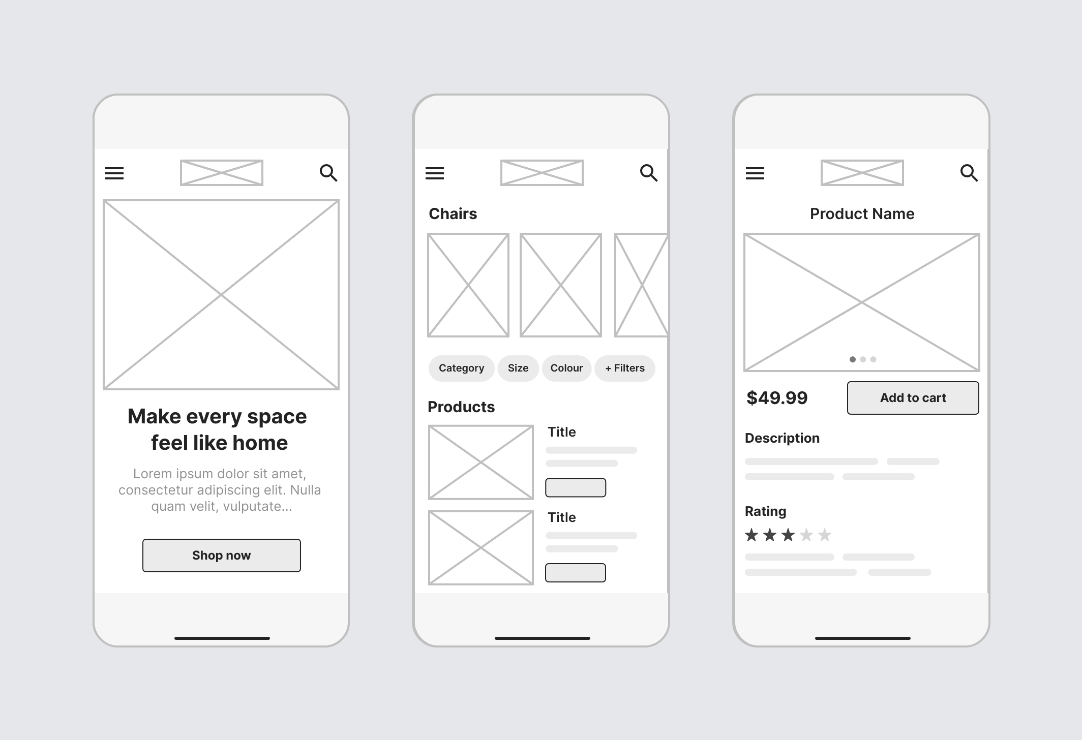 Low fidelity mobile app wireframe