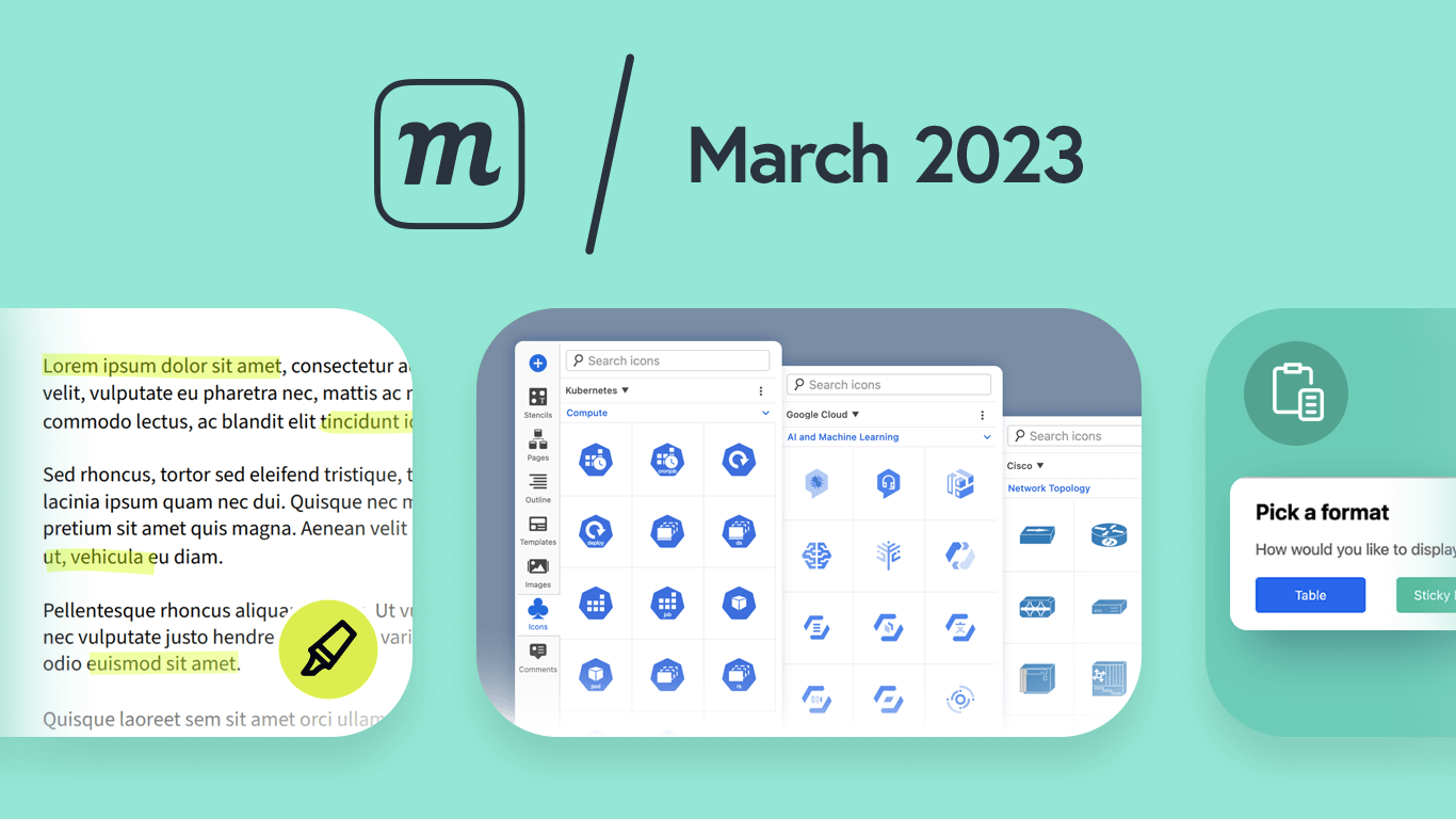 New for Moqups in March: highlighter tool, new icon sets and paste lists as notes.