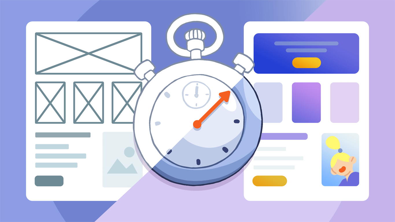 Illustrated image showing a split image with a lo-fi wireframe on one side and a hi-fi wireframe on the other.