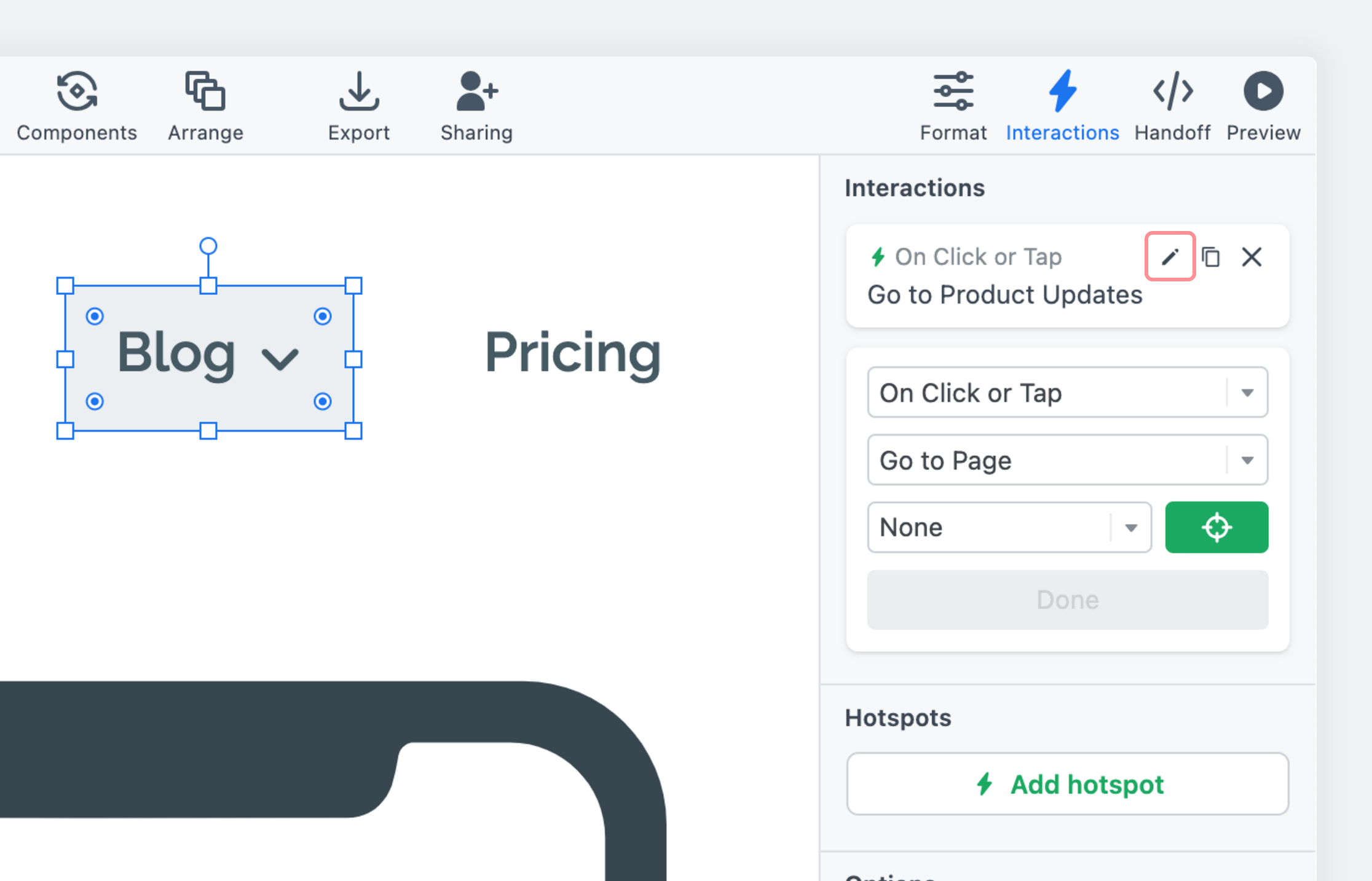 Page interactions Moqups
