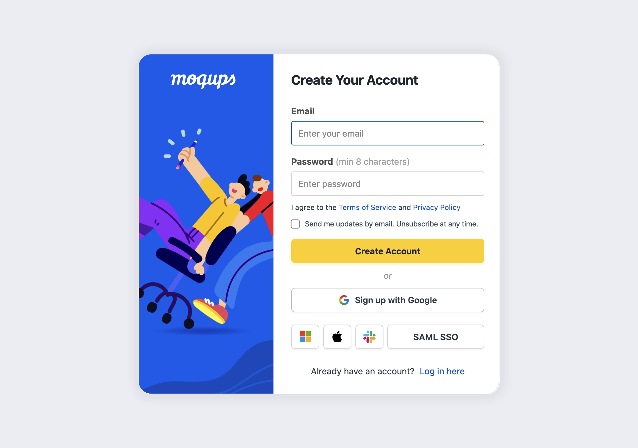 Sign up and log in | Moqups