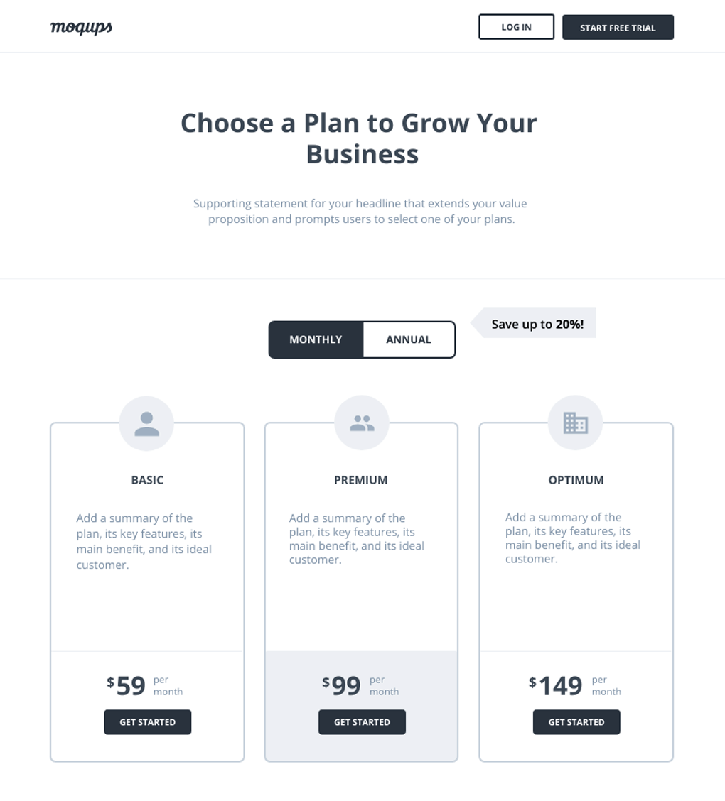 Pricing Page Wireframe Template