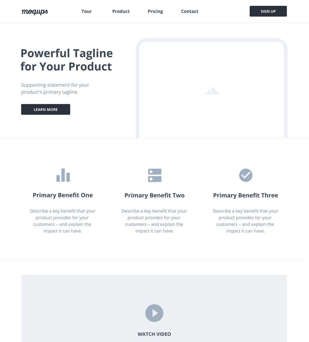 Modello wireframe landing page SaaS