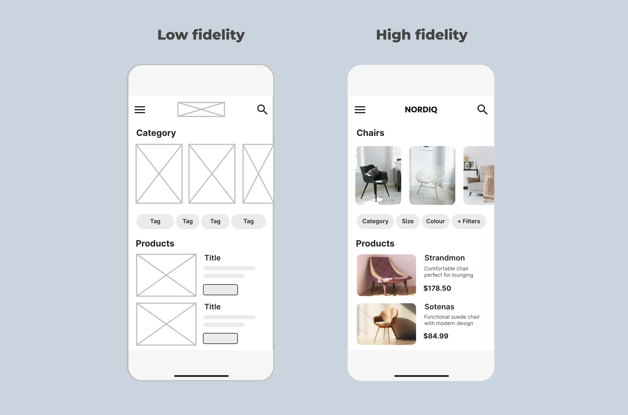 Low fidelity vs high fidelity wireframe example